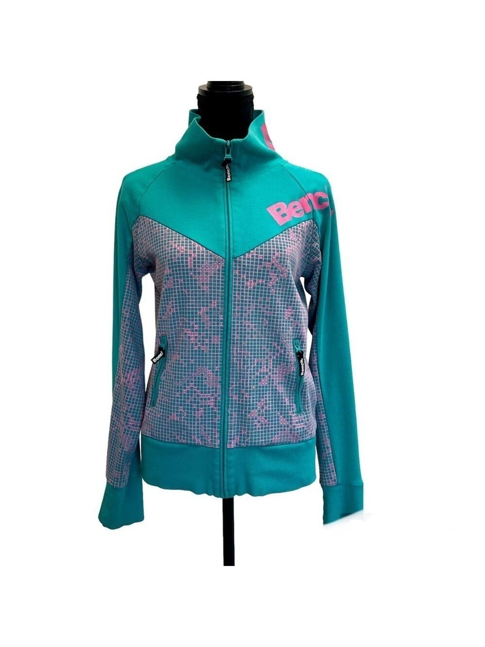 Bench teal blue pink long sleeve high neck zip up jacket Sz L